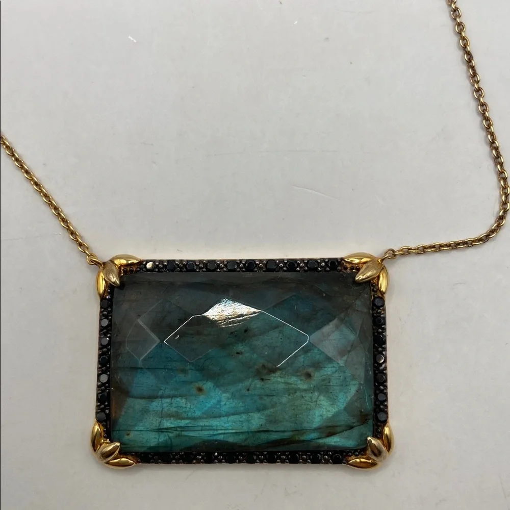 Rarities by Carol Brodie Gold Plated Sterling Labradorite Black Spinel Necklace - Picture 6 of 8